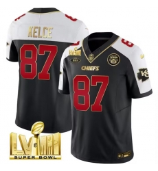 Men Kansas City Chiefs 87 Travis Kelce Black White 2024 F U S E  Super Bowl LVIII Patch With NKH Patch Vapor Untouchable Limited Stitched Football Jersey