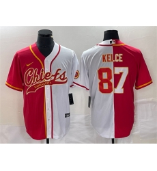 Men Kansas City Chiefs 87 Travis Kelce Red White Split Cool Base Stitched Baseball Jersey