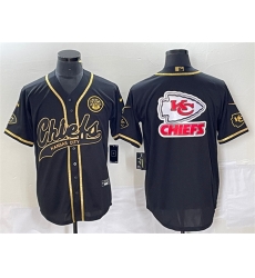 Men Kansas City Chiefs Black Gold Team Big Logo With Patch Cool Base Stitched Baseball Jersey