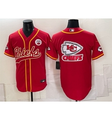 Men Kansas City Chiefs Red Gold Team Big Logo With Patch Cool Base Stitched Baseball Jerseys 001