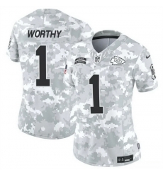 Women Kansas City Chiefs 1 Xavier Worthy 2024 F U S E Arctic Camo Salute To Service Limited Stitched Football Jersey