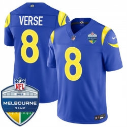 Men Los Angeles Rams  8 Jared Verse Royal 2026 F U S E  Melbourne Game Patch Vapor Limited Stitched Football Jersey