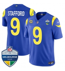 Men Los Angeles Rams  9 Matthew Stafford Royal 2026 F U S E  4 Star C Patch And Melbourne Game Patch Vapor Limited Stitched Football Jersey