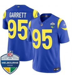 Men Los Angeles Rams  95 Myles Garrett Royal 2026 F U S E  Melbourne Game Patch Vapor Limited Stitched Football Jersey
