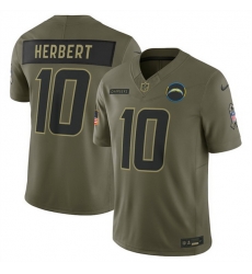Men Los Angeles Chargers 10 Justin Herbert Olive 2025 Salute to Service Limited Stitched Football Jersey