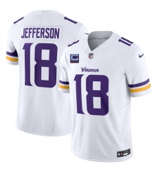 Men Minnesota Vikings  18 Justin Jefferson White 2026 F U S E  With 4 star C Patch And John Madden Patch Vapor Limited Stitched Football Jersey