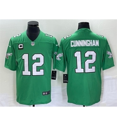 Men Philadelphia Eagles 12 Randall Cunningham Green With C Patch Stitched Football Jersey