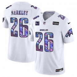 Men Philadelphia Eagles 26 Saquon Barkley White 2024 Crucial Catch F U S E  With 4 Star C Patch Vapor Untouchable Limited Stitched Football Jersey