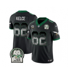 Men Philadelphia Eagles 62 Jason Kelce Black 2023 F U S E  With 4 Star C Patch Throwback Vapor Untouchable Limited Stitched Football Jersey