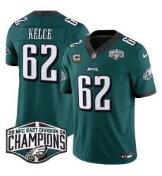 Men Philadelphia Eagles 62 Jason Kelce Green 2024 NFC East Champions With 4 Star C Patch F U S E  Vapor Untouchable Limited Stitched Football Jersey