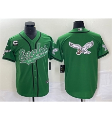 Men Philadelphia Eagles Green Team Big Logo With C Patch Cool Base Stitched Baseball Jersey