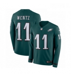 Mens Nike Philadelphia Eagles 11 Carson Wentz Limited Green Therma Long Sleeve NFL Jersey