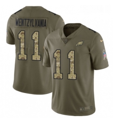 Mens Nike Philadelphia Eagles 11 Carson Wentz Limited OliveCamo 2017 Salute to Service Wentzylvania NFL Jersey