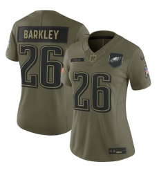 Women Philadelphia Eagles 26 Saquon Barkley Olive 2025 Salute to Service Limited Stitched Football Jersey