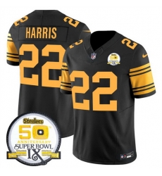 Men Pittsburgh Steelers 22 Najee Harris Black 2024 F U S E 50th Anniversary Of Super Bowl IX Color Rush Limited Stitched Jersey