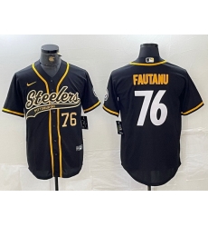 Men Pittsburgh Steelers 76 Troy Fautanu Black With Patch Cool Base Stitched Baseball Jersey 1