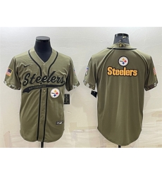 Men Pittsburgh Steelers Blank Olive Salute To Service Team Big Logo Cool Base Stitched Baseball Jersey