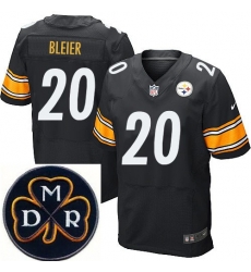 Men's Nike Pittsburgh Steelers #20 Rocky Bleier Black Team Color NFL Elite MDR Dan Rooney Patch Jersey