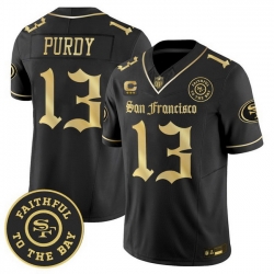 Men San Francisco 49ers  13 Brock Purdy  Gothic Edition  Black Gold Vapor Limited Jersey