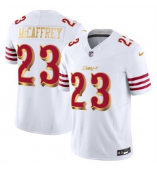 Men San Francisco 49ers 23 Christian McCaffrey White Gold 2025 F U S E Rivalries Vapor Limited Stitched Football Jersey Men San Francisco 49ers 23 Christian McCaffrey White Gold 2025 F U S E Rivalries Vapor Limited Stitched Football Jersey