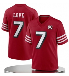 Men San Francisco 49ers  7 Daejon Love Red 80th Anniversary Patch 2026 Stitched Football Jersey