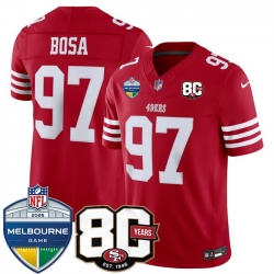 Men San Francisco 49ers  97 Nick Bosa Red 80th Anniversary And Melbourne Game Patch 2026 F U S E  Vapor Untouchabl2026 F U S E  Vapor Untouchable Limited S