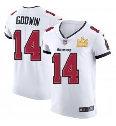 Men Tampa Bay Buccaneers 14 Chris Godwin Men Super Bowl LV Champions Patch Nike White Vapor Elite Jersey