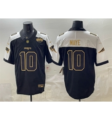 Men New England Patriots 10 Drake Maye Black Alternate Gold F U S E  2025 AFC East Championship Patch Limited Stitched Football Jersey