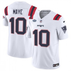 Men New England Patriots 10 Drake Maye White 2024 With Draft Patch F U S E Vapor Limited Stitched Football Jersey