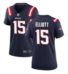 Women New England Patriots 15 Ezekiel Elliott Navy Stitched Jersey  Run Small