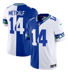 Men Seattle Seahawks 14 D K Metcalf Royal White Split 2023 F U S E Throwback Vapor Limited Stitched Football Jersey