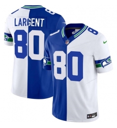 Men Seattle Seahawks 80 Steve Largent Royal White Split F U S E  Vapor Throwback Limited Stitched Football Jersey