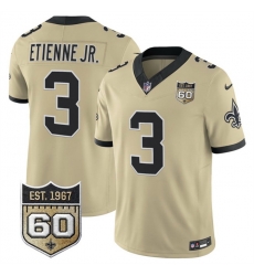 Men New Orleans Saints  3 Travis Etienne Jr  Gold 2026 F U S E 60th Anniversary Patch Vapor Limited Football Stitched Jersey