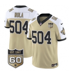 Men New Orleans Saints  504 Nola Gold Alternate F U S E  60th Anniversary Patch Vapor Limited Stitched Football Jersey