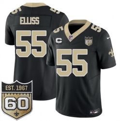 Men New Orleans Saints  55 Kaden Elliss Black 2026 F U S E With 1 Star C Patch And 60th Anniversary Patch Vapor Limited Football Stitched Jersey
