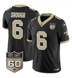 Men New Orleans Saints 6 Tyler Shough Black 2026 F U S E 60th Anniversary Patch Vapor Limited Football Stitched Jersey Men New Orleans Saints 6 Tyler Shough Black 2026 F U S E 60th Anniversary Patch Vapor Limited Football Stitched Jersey
