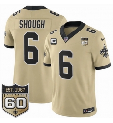 Men New Orleans Saints  6 Tyler Shough Gold 2026 F U S E With 1 Star C Patch And 60th Anniversary Patch Vapor Limited Football Stitched Jersey