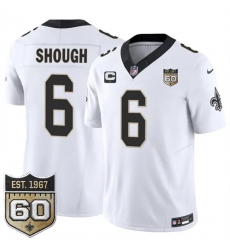 Men New Orleans Saints  6 Tyler Shough White 2026 F U S E With 1 Star C Patch And 60th Anniversary Patch Vapor Limited Football Stitched Jersey