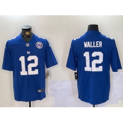 Men New York Giants 12 Darren Waller Blue With 100TH Season Patch Vapor Untouchable Limited Stitched Jersey 5