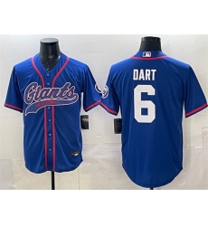 Men New York Giants 6 Jaxson Dart Royal With Patch Cool Base Stitched Baseball Jersey Men New York Giants 6 Jaxson Dart Royal With Patch Cool Base Stitched Baseball Jersey