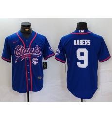 Men New York Giants 9 Malik Nabers Royal With Patch Cool Base Stitched Baseball Jersey 1