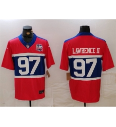 Men New York Giants 97 Dexter Lawrence II Century Red 100TH Season Commemorative Patch Limited Stitched Football Jersey