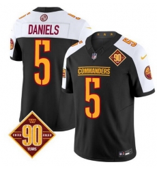 Men Washington Commanders 5 Jayden Daniels Black White 2024 F U S E  90th Anniversary Vapor Limited Stitched Football Jersey