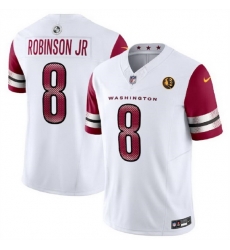 Men Washington Commanders 8 Brian Robinson Jr  White 2023 F U S E  With John Madden Patch Vapor Limited Stitched Football Jersey