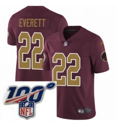 Mens Nike Washington Redskins 22 Deshazor Everett Burgundy RedGold Number Alternate 80TH Anniversary Vapor Untouchable Limited Stitched 100th anniversary N