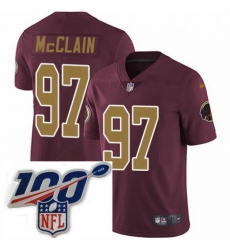 Mens Nike Washington Redskins 97 Terrell McClain Burgundy RedGold Number Alternate 80TH Anniversary Vapor Untouchable Limited Stitched 100th anniversary Ne