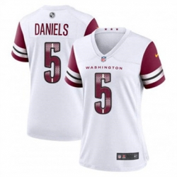 Women Washington Commanders 5 Jayden Daniels White Burgundy 2024 Draft Stitched Jersey