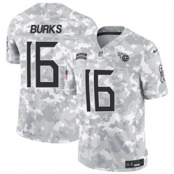 Men Tennessee Titans 16 Treylon Burks 2024 F U S E Arctic Camo Salute To Service Limited Stitched Football Jersey