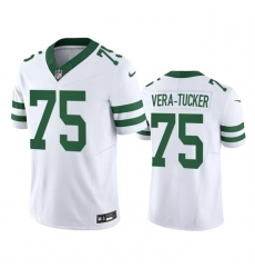 Men New York Jets 75 Alijah Vera Tucker White 2023 F U S E  Vapor Limited Throwback Stitched Football Jersey