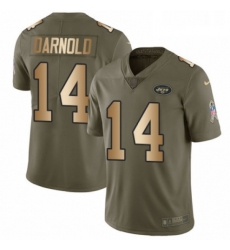 Mens Nike New York Jets 14 Sam Darnold Limited OliveGold 2017 Salute to Service NFL Jersey